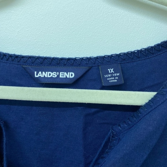 Lands end Navy Linen Blend Cotton Mid Sleeve dress - Picture 6 of 8